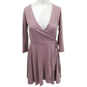 Lulus V-neck 3/4 Sleeve Wrap Dress Size S Mauve Blush Pink Flutter Skirt Short